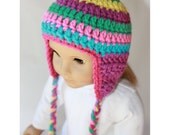 18" Doll Clothes - Earflap Beanie - Rainbow