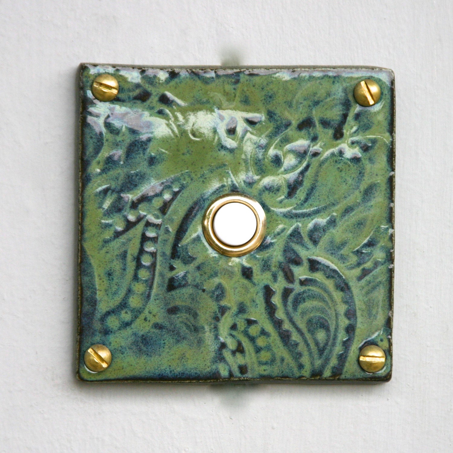 Modern House Doorbell Plate Cover with Standard Button - Ocean Green Blue