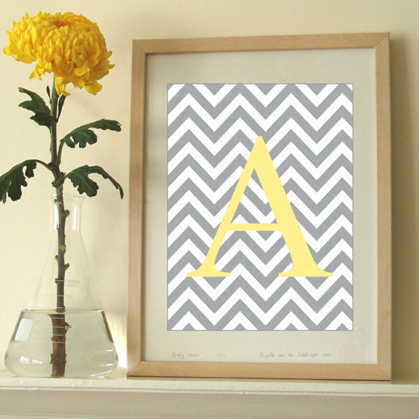 Personalized Initial Print, Monogram Chevron Printed Letters  A B C D E F G H I J K L M N O P Q  - Printable Art