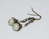 Pearl Antique Brass Earrings Dangle OOAK