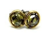 Olive Green Earrings  Olivine Czech Glass Beads Wire Wrapped in Nickel Free Gold Brass Wire  Stud Earring  Hypoallergenic Minimalist Jewelry