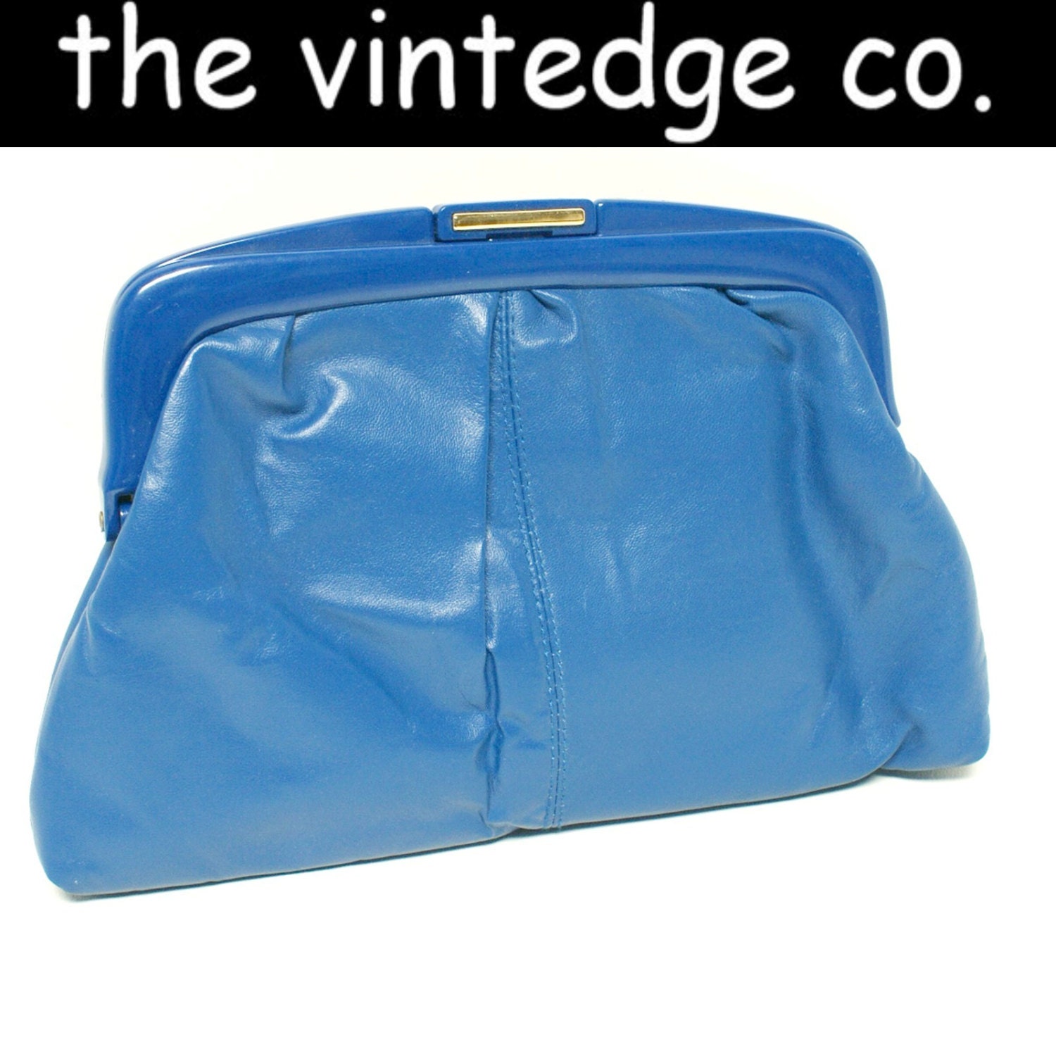 vintage // 60s 70s 80s sapphire blue leather party clutch purse hand bag