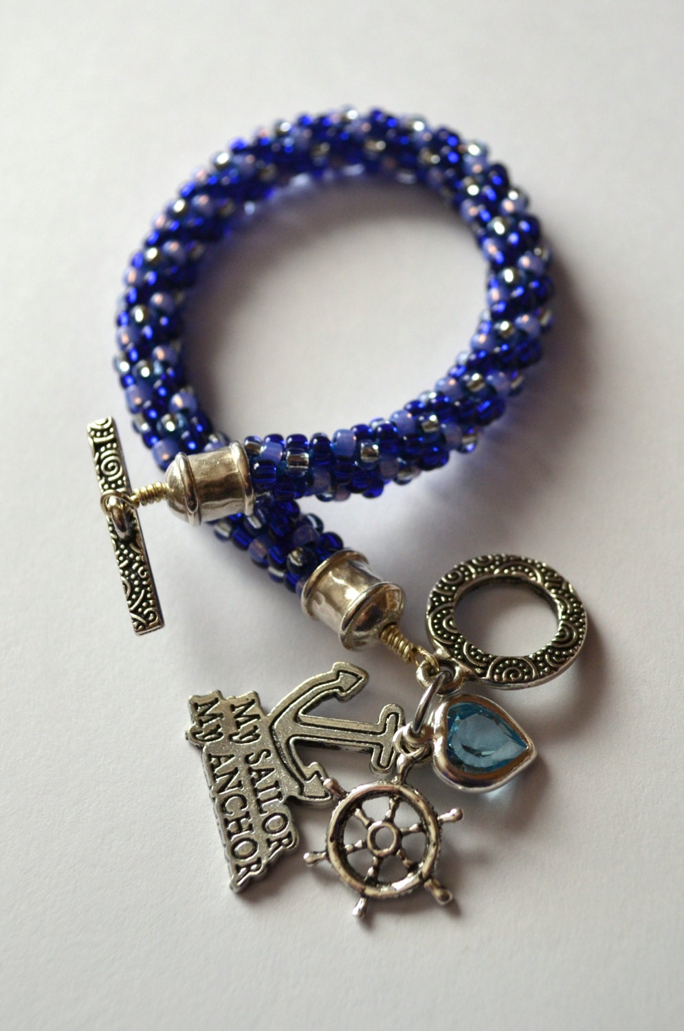 Navy Wife - Sailor's Wife - My sailor my anchor - Nautical bracelet - Anchor bracelet - Cobalt blue