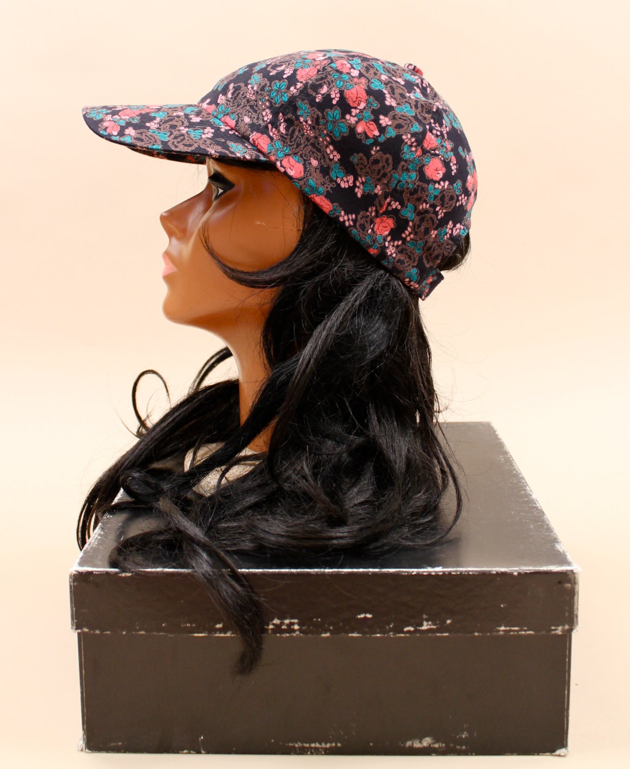 80s - 90s Vtg FLORAL Cotton BASEBALL Cap / Snap Back Hat / One Size / Grunge Revival Festival Summer Boho / Kawaii Club Kid