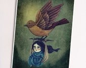 Children's Art, Nursery Decor, Print of Whimsical Illustration, Reproduction Digital Print - Midnight Traveling by Amalia K 5x7