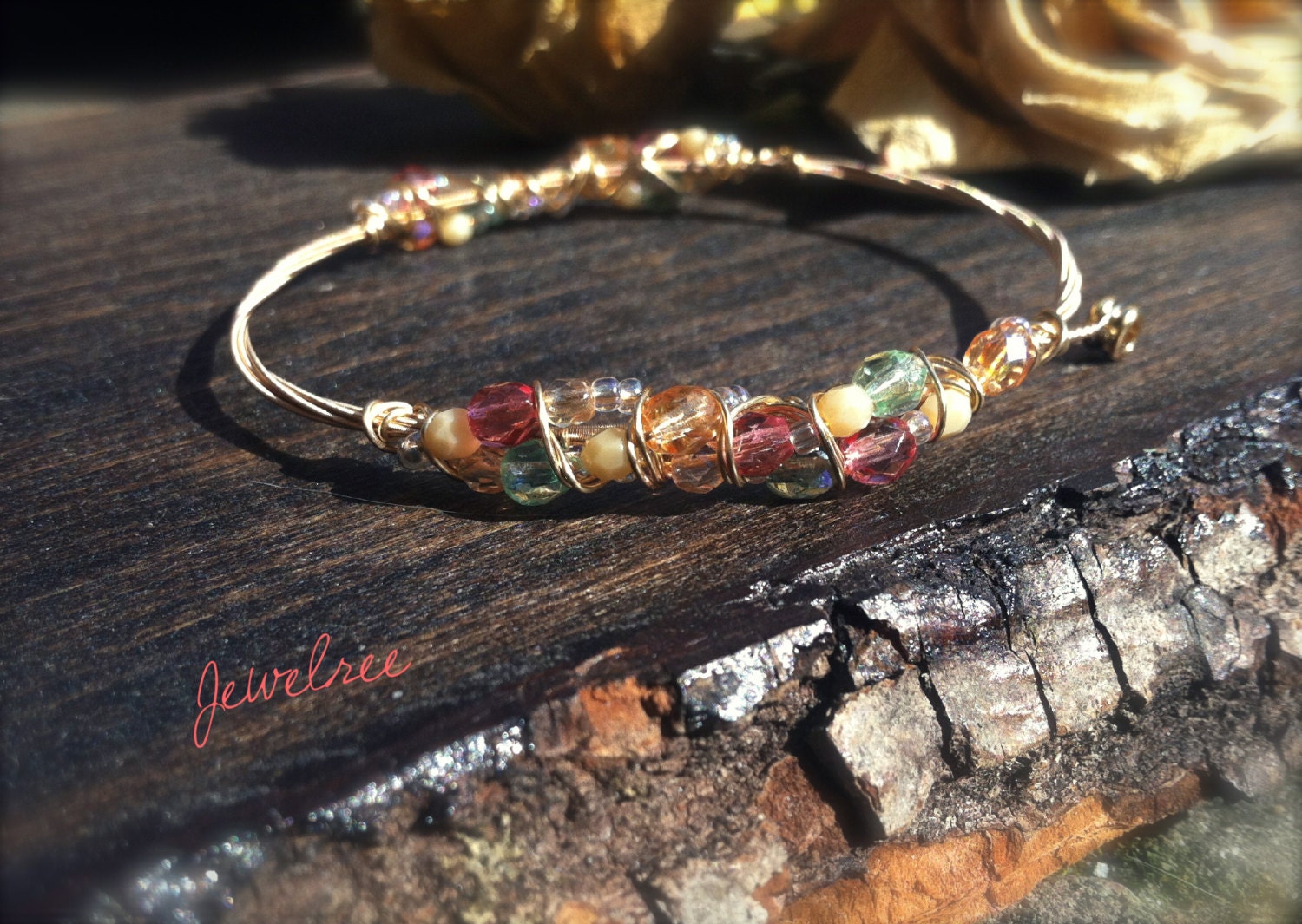 CANTINA GUITAR STRING Bangle. Eco-Friendly, Stackable Bracelet with Tropical Color Glass Beading