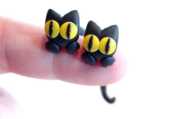 Cat earrings MADE TO ORDER studs post earrings with cute cat animal jewelry polymer clay