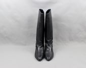 Equestrian Tall Harness Boots Black Supple Leather Vintage Boots Size 6 European 39 - SouthwestVintage