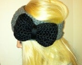 Crochet Bow Headband Earwarmer Grey and Black