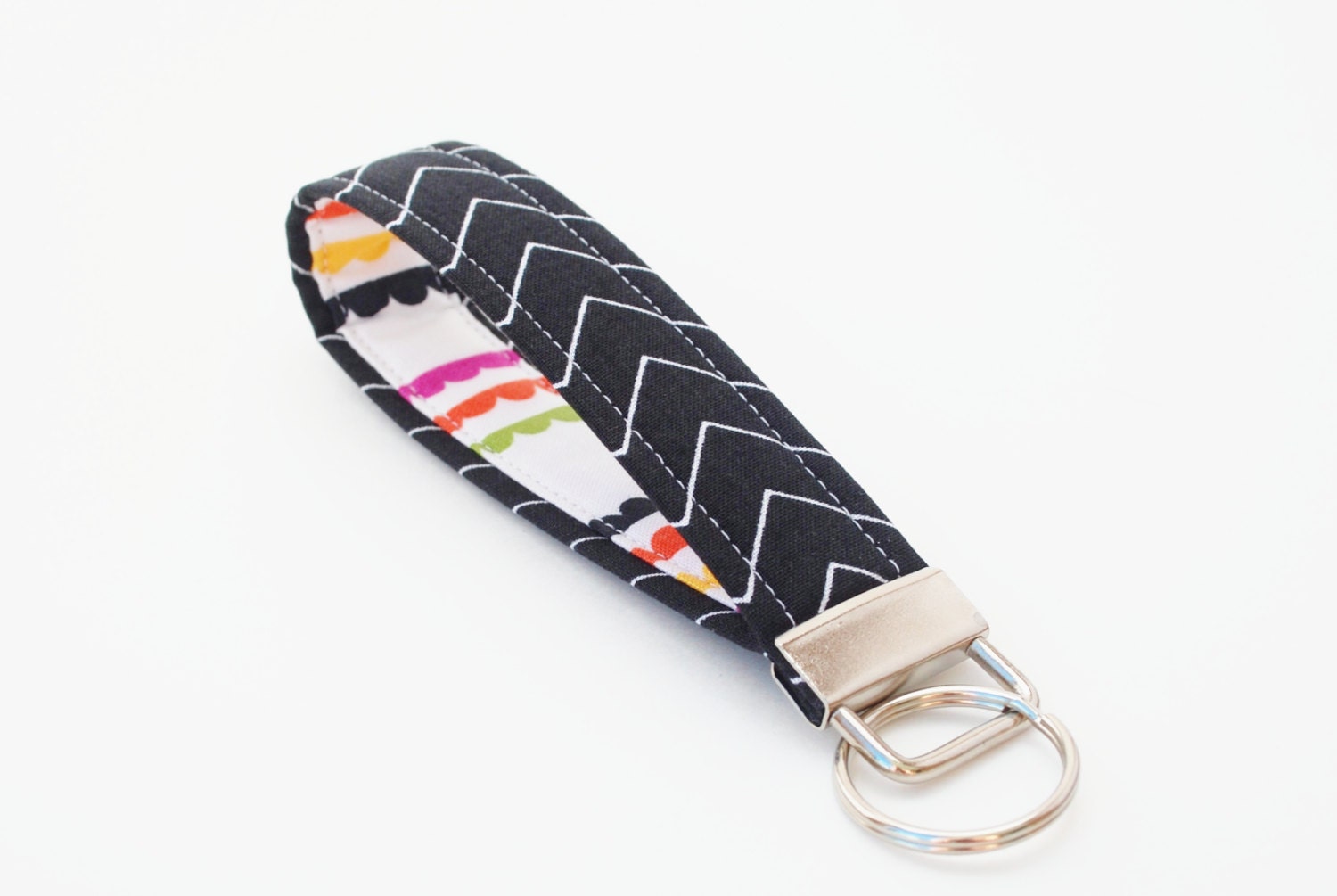 Black Chevron Key Fob, Fabric Key Chain , Key Strap