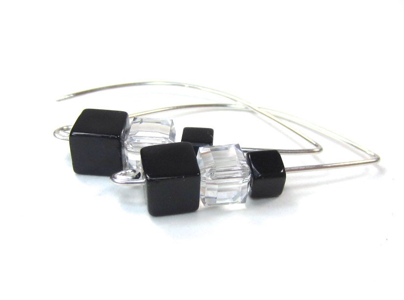 Black and white earrings. Minimal white and black earrings. Black cube earrings. Geometrical jewelry. Modern. Simple.