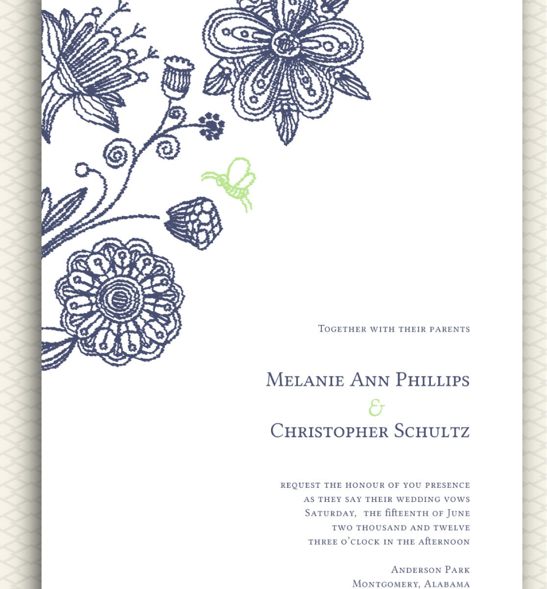 DIY Printable Spring Flowers Navy Blue Wedding Invitation Suite with RSVP