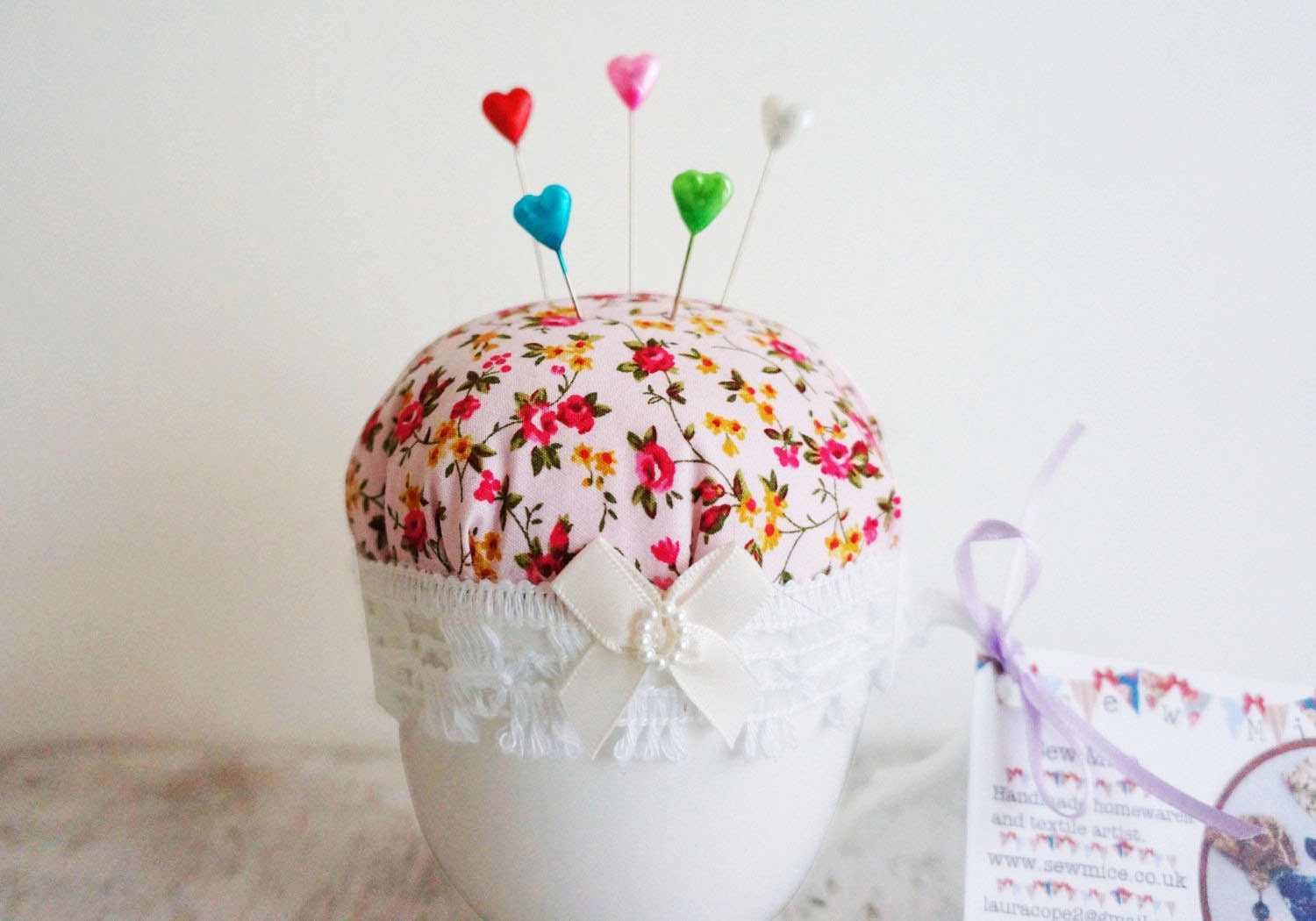 Teacup pincushion, handmade pin cushion, novelty pincushion