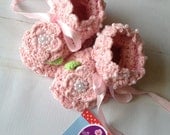 Light Pink Crochet Baby Girl Booties Shoes Crib Shoes