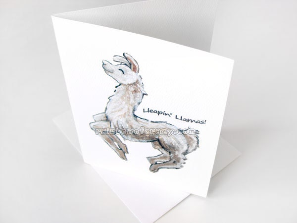 Funny Llama Card, Leaping Llamas, Any Occasion Card, Blank Greeting Card