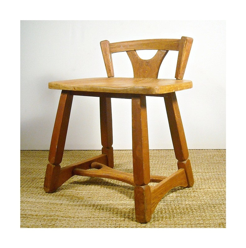 Vintage Arts And Crafts Chair Stool Cottage Farmhouse Rustic Primitive Cabin