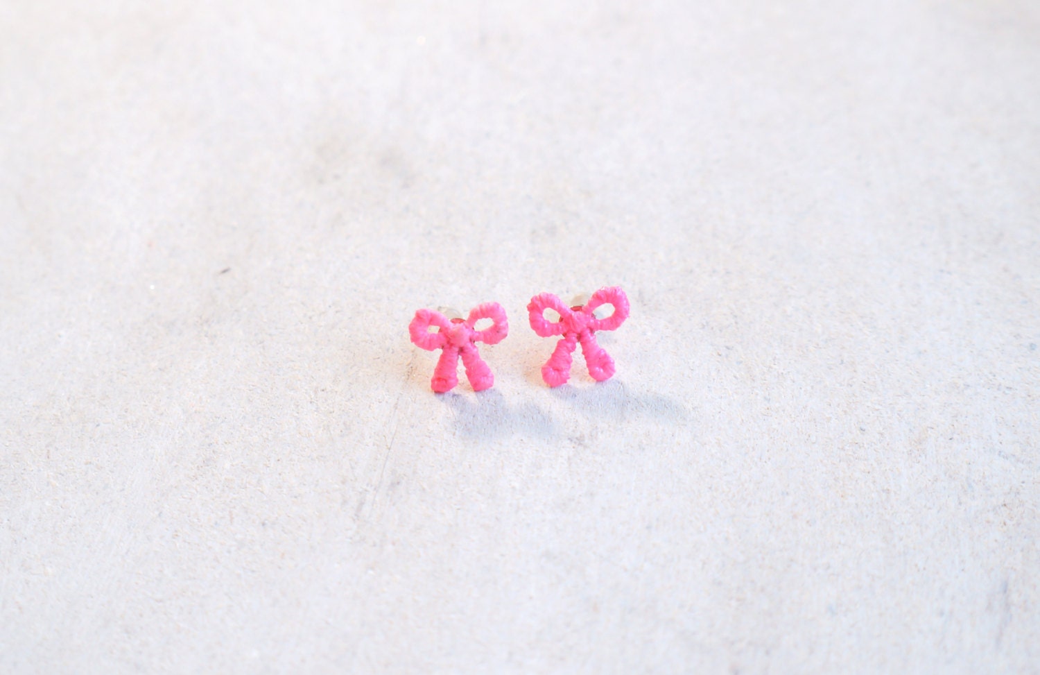 Pink Lace Bow Stud Earrings