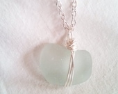 OOAK --  St Croix Genuine Aqua Sea Glass Necklace Wire Wrapped Jewelry Hand Crafted Jewelry Wire Wrapped
