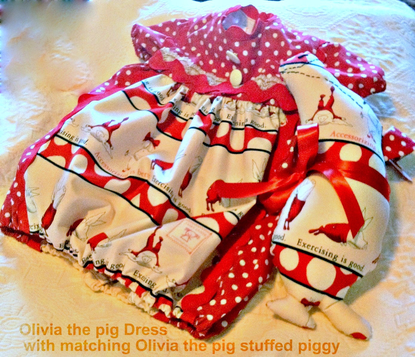 Olivia the pig romper dress with  stuffed toy