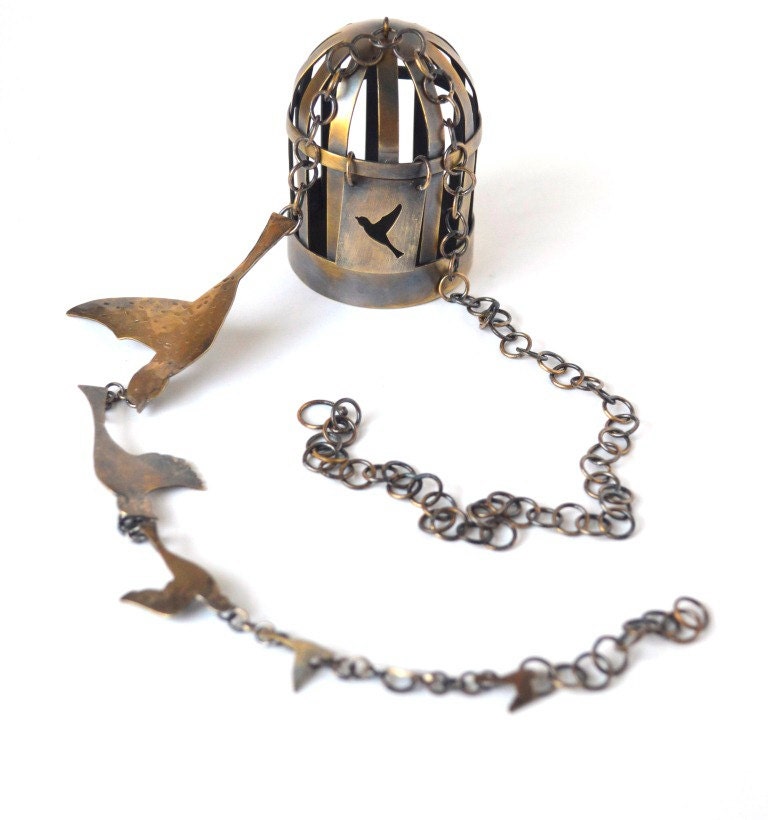 Free as a Bird - Brass Birdcage Necklace
