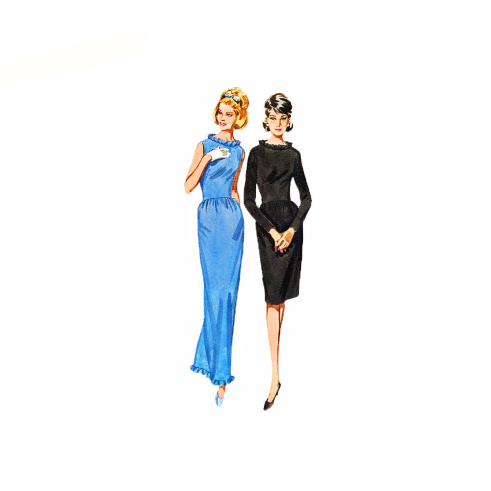 60s Vintage Sewing Pattern Dress Evening or Day Length Ruffle Neck Ham 32 Bust Size 12 Butterick 3003