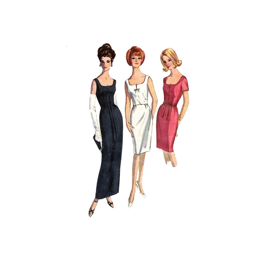 Vintage 60s Pattern Bust 32  Evening Cocktail Dress Floor Length Knee Length  Size 12 Bust 32 Simplicity 5706