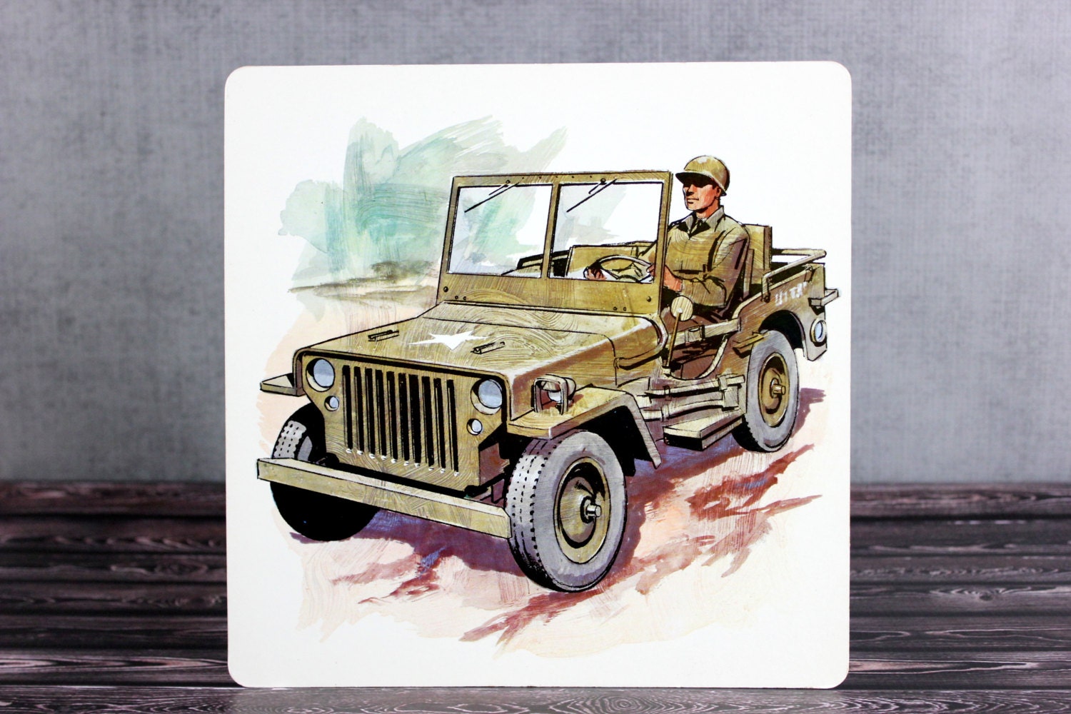 Picture Flash Card Military Jeep Cruise Ship Flashcard 1960s