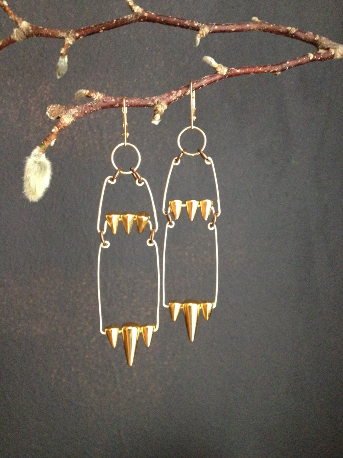 tiered chandelier earrings  24k gold glass spikes