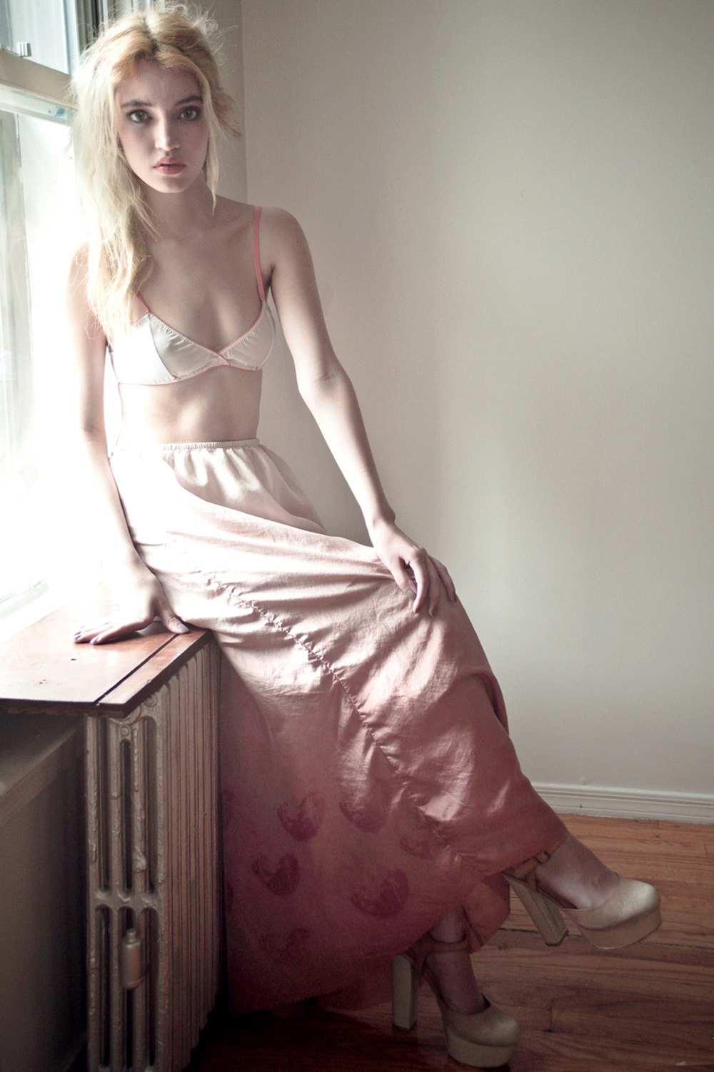 Ombre Silk Flowing skirt - Ivory/ Blush