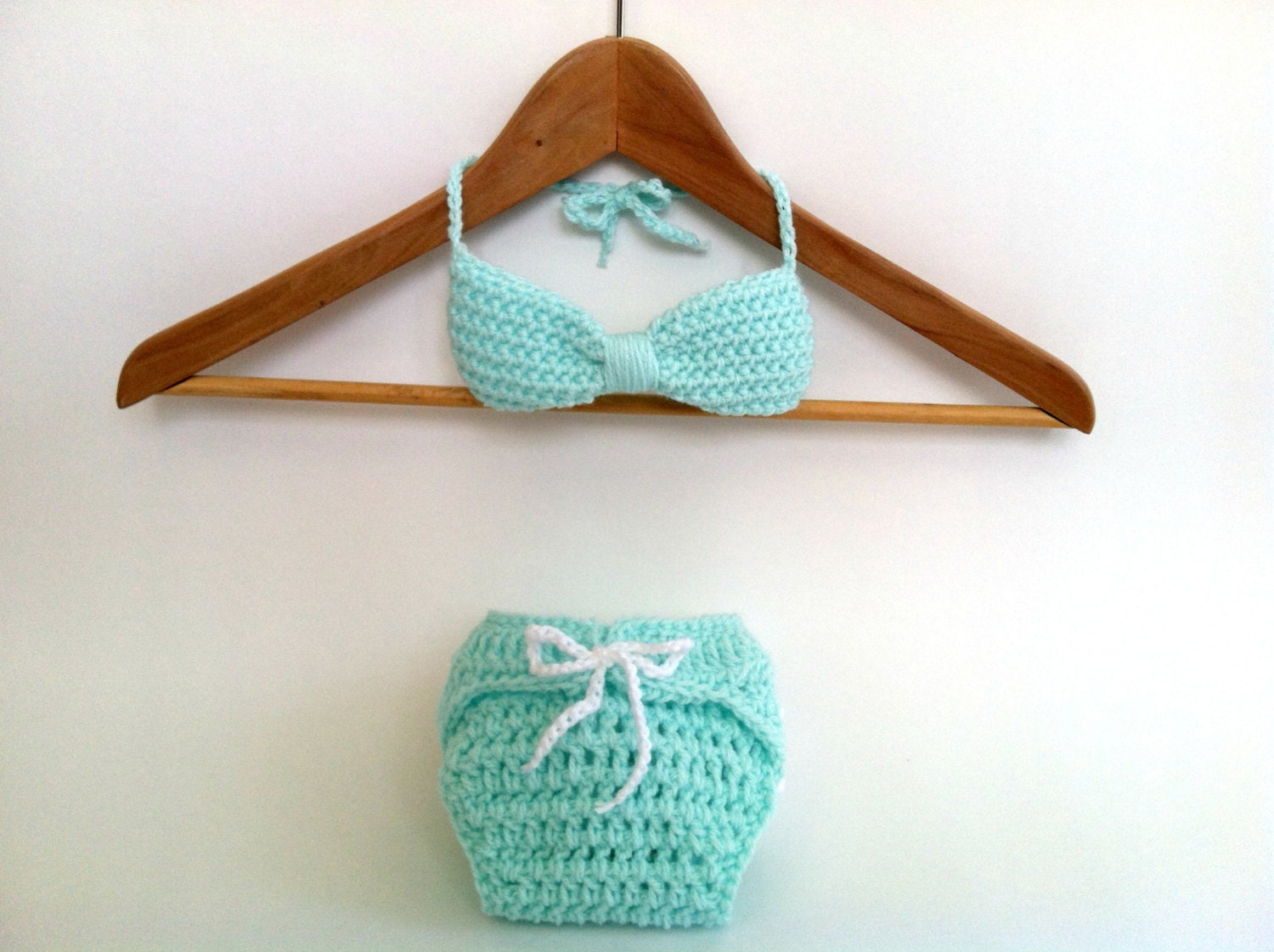 CROCHET BABY SET - Mint Green Bathing Suit//Diaper Cover set - 0-3 months