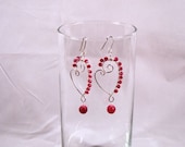 Earrings - Heart Shaped with Ruby Faceted Gemstone and Sterling Silver, Hand Wire Wrapped