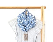 Organic Cotton Infinity Scarf Denim Blue Swallow Print - Women's Jersey Scarf