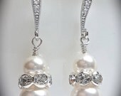 Pearl Earrings - Ivory  or White - Crystal Rhinestones  - Sterling silver - Bridal Jewelry  - Formal - Classic Beauty - Bridesmaids - Gifts