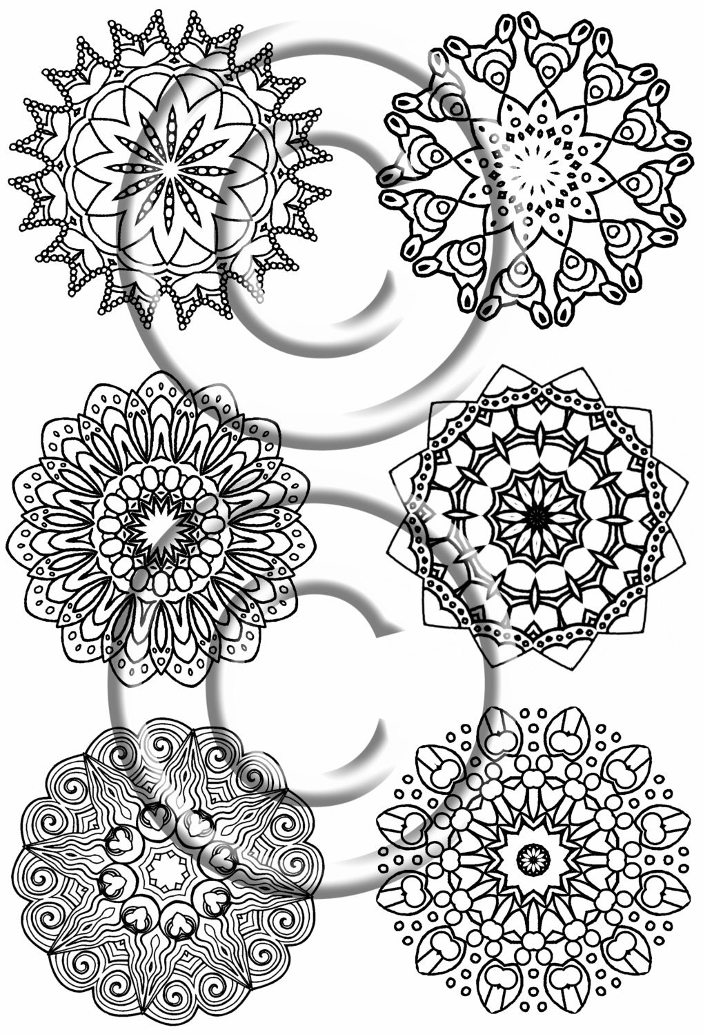 Instant Download Hand Drawn Black & White "Zendoodle Flower Collage Collection" Sizeable Doodles By Kat