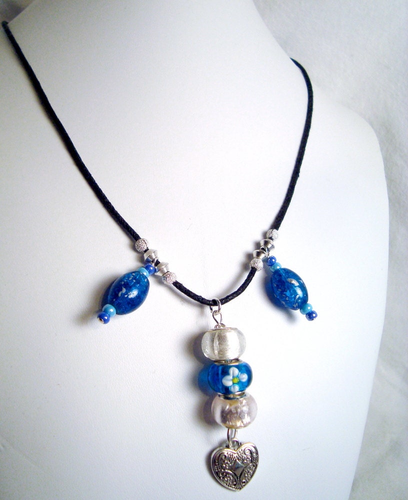 Pendant Necklace Pandora Charm Blue, Silver Necklace N062