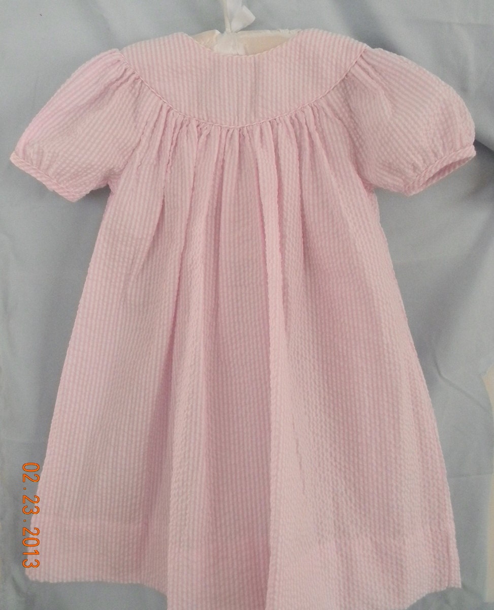 SALE SALE 25% OFF Girl Seersucker Yoke Dress Monogram 12 month-4 year