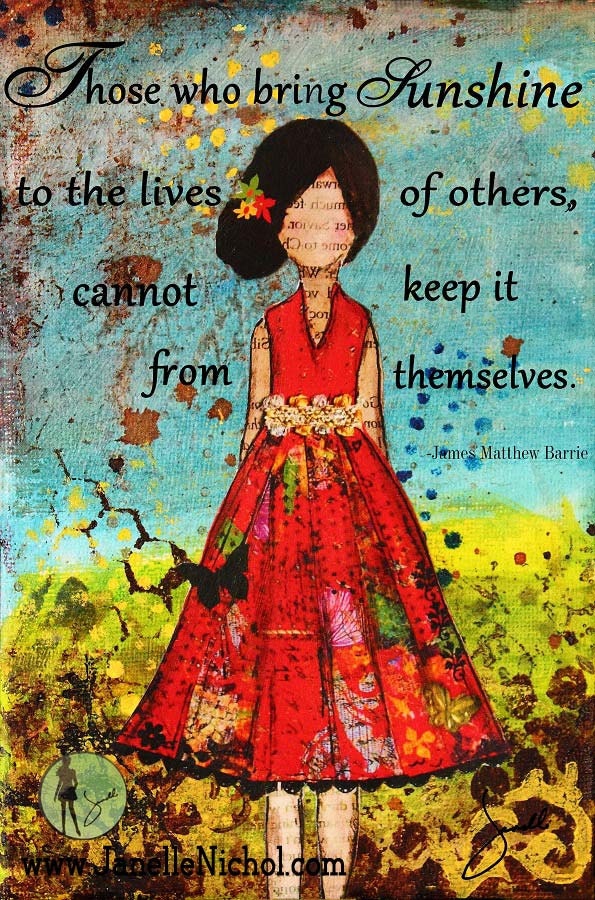 Whimsical unique mixed media wall art for friends by Janelle Nichol Bring Sunshine