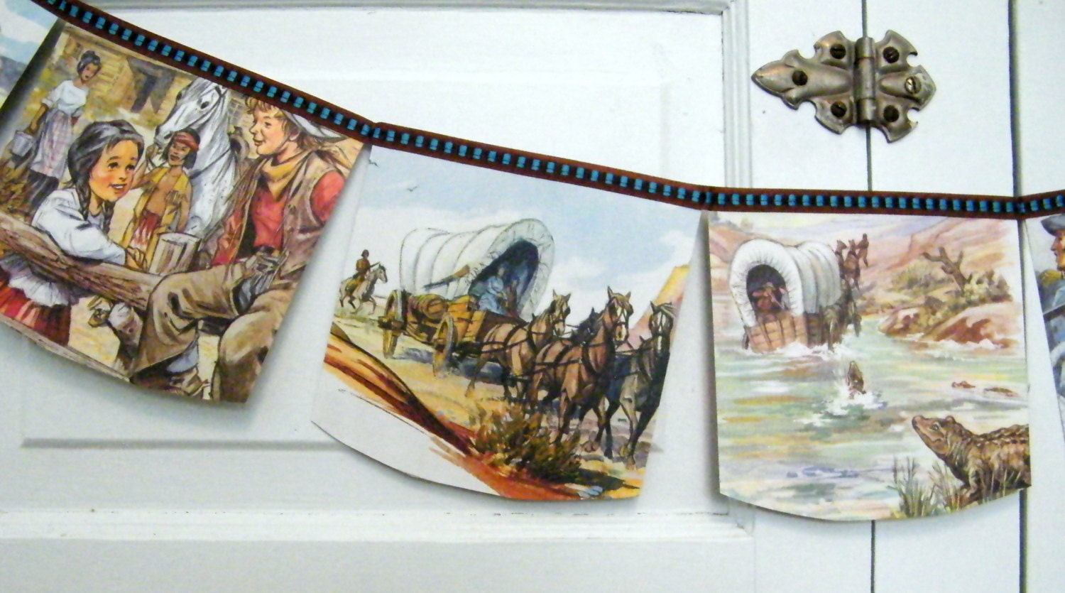 Davy Crockett bunting banner, vintage repurposed children story book, nursery bedroom / birthday garland, gift under 20