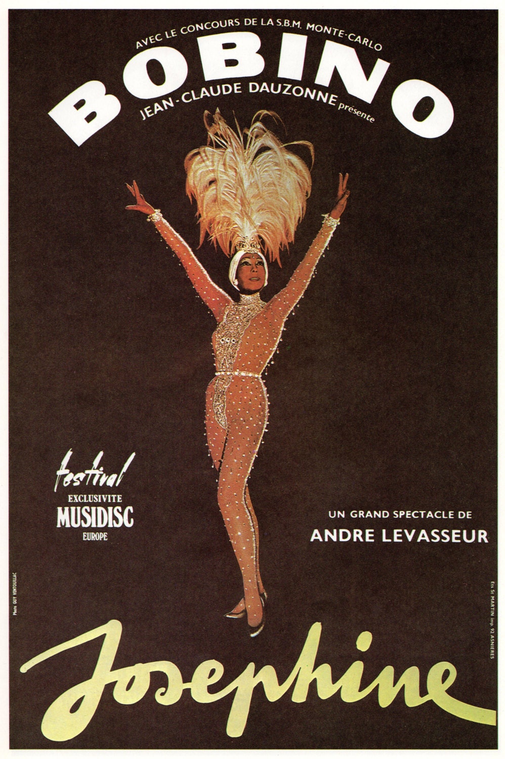 Josephine Baker. Vintage French Poster. 9.5" x 14.5". Folies Bergere