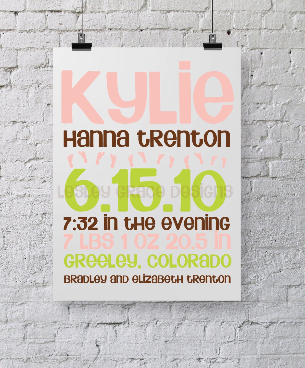 Baby Girl Birth Announcement, Typography Art, 8x10 digital print