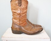 Vintage Brown Crocodile Embossed Leather Cowboy Boots - UK Mens 9 - EU 43 - USA 9.5