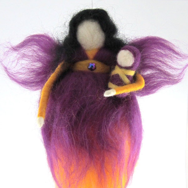 Mommy Fairy Waldorf Purple Mother Fairy Ornament Fairytale Decoration Soft Sculpture Merino Wool Art Doll