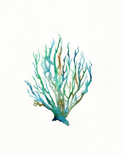 No. 11 Sea Coral  / Teal / Aqua / Yellow Ochre / Watercolor