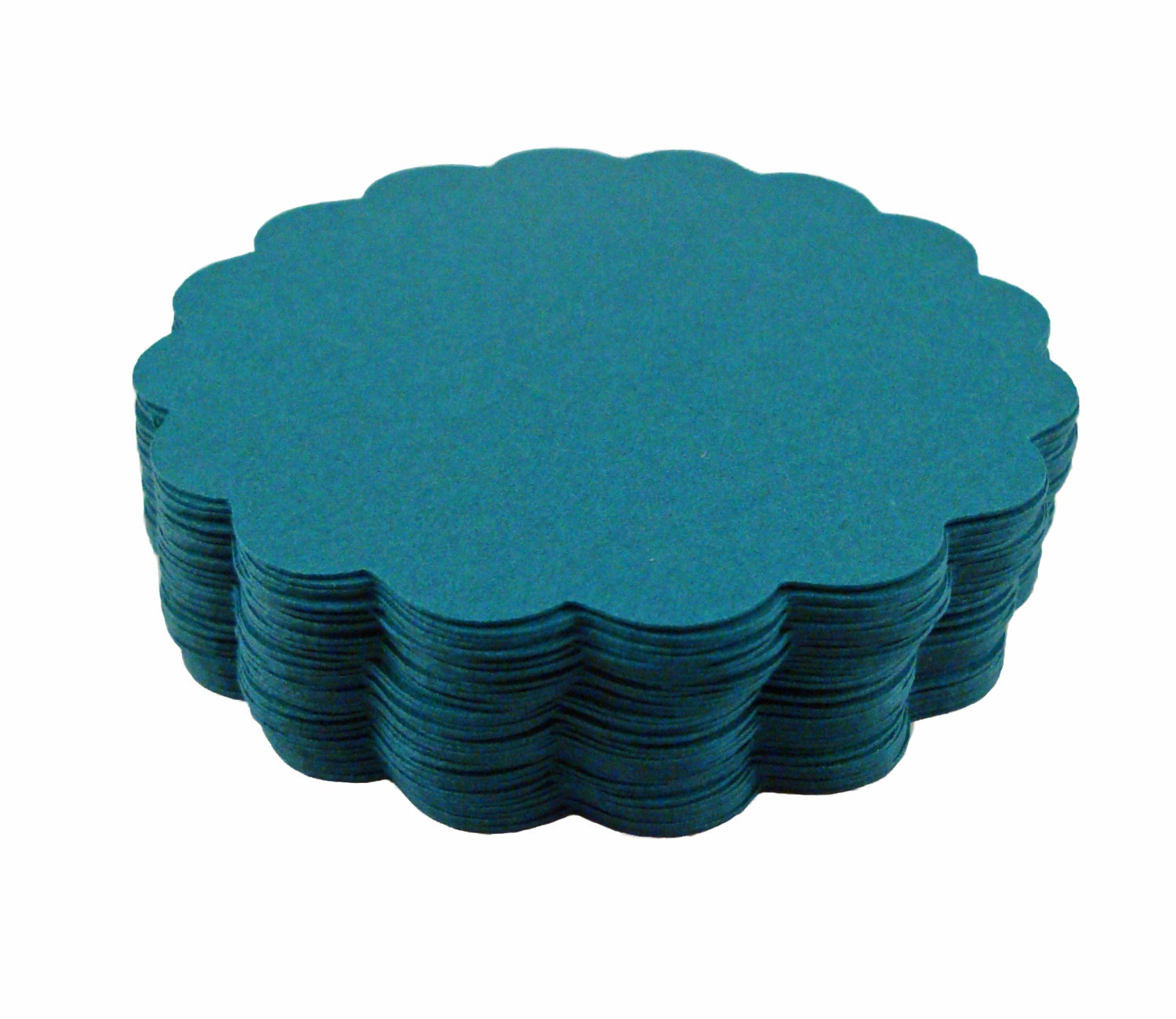 100 Teal Circle Scallops 2.5 Inch - Scrapbooking - Embellishments - Favors Tags - Labels - Garlands - Cupcake Toppers