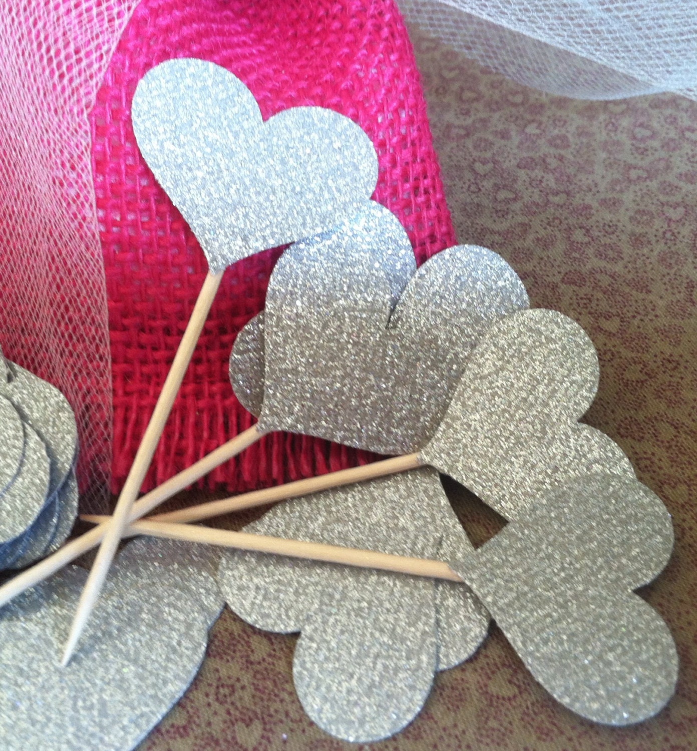 SPECIAL ORDER 100 Cupcake Toppers Sparkling Silver Hearts Wedding Cake Decorations