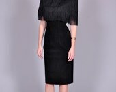 Vintage Black Suede Fringe Body Con Party Dress