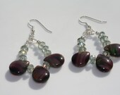 Purple Red, Green Teardrop Earrings with Light Green Ice Crystals