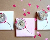 Dorm Room Decor, Home Decor, Office Decor, Wall Decor, Nursery Decor--Triptych--Acrylic and Book Paper Rosette, Die Cut Hearts