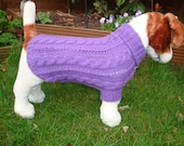 Dog Sweater/Coat - Hand Knitted - Size Small - Purple Cable Aran design