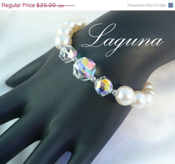 Designer LAGUNA AB Crystal & Pearl Bracelet, Bridal, New Old Stock